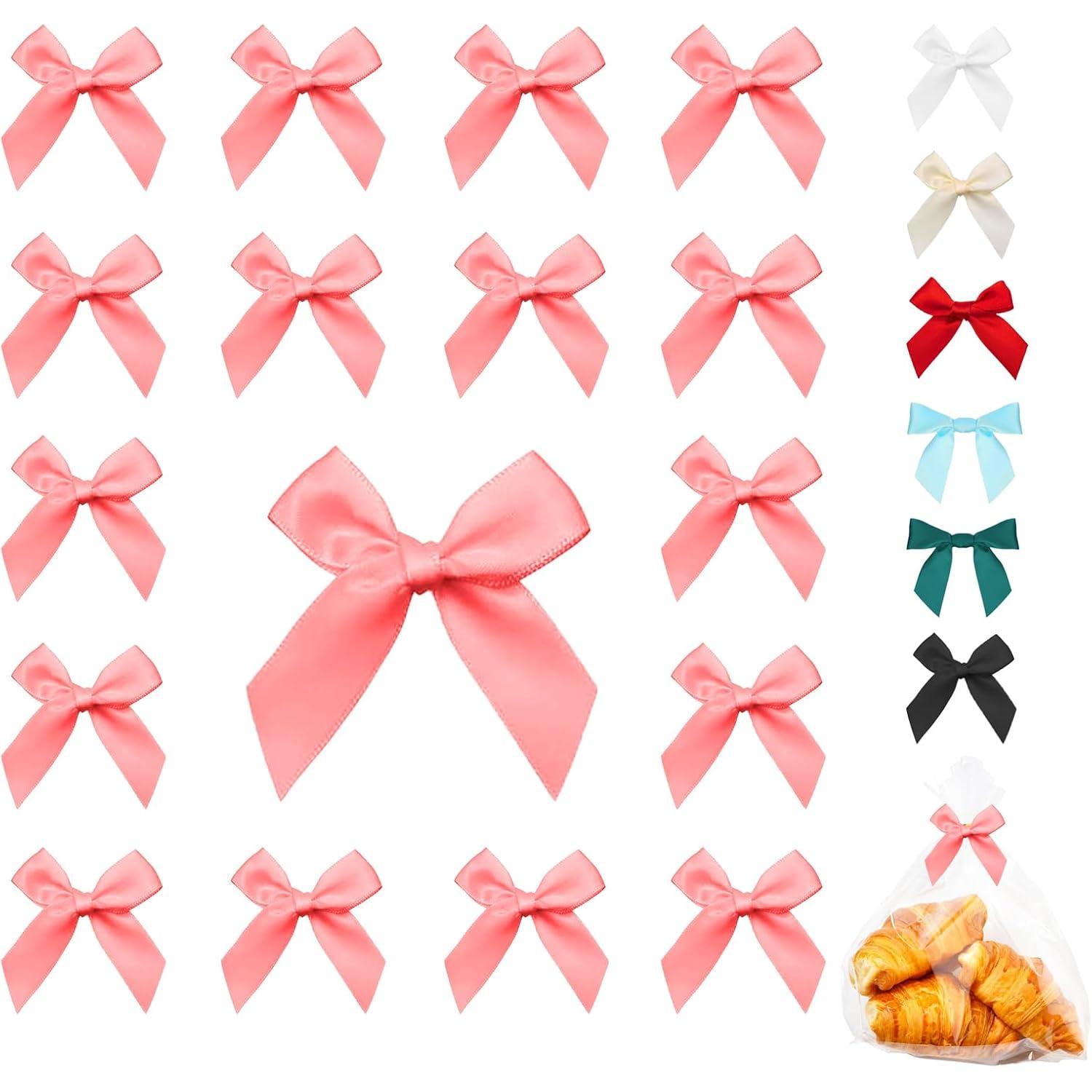 60 Pieces Small Bows for DIY Crafts Handmade Self Adhesive Wedding Gift Wrapping Craft Birthday Decoration for Sachery Bags (Pink)
