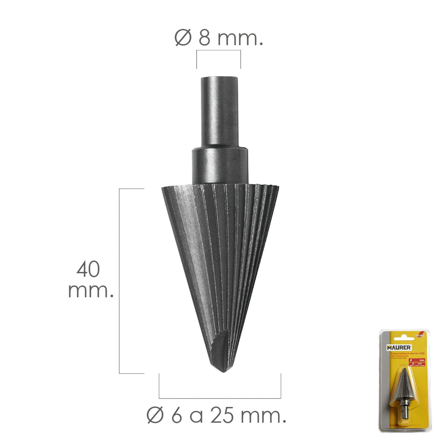 SANCO STORE - MAURER Fresa Conica Hss Ø 6-25 mm. Para Taladro / Fresadora