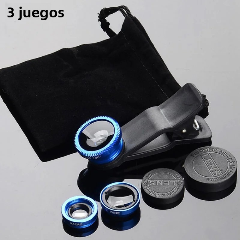 TK Set 3 En 1 Lente De Cámara Para Teléfono Móvil Con Ojo De Pez Ancho Macro Lente De Macro Ligero Universal Para Celular