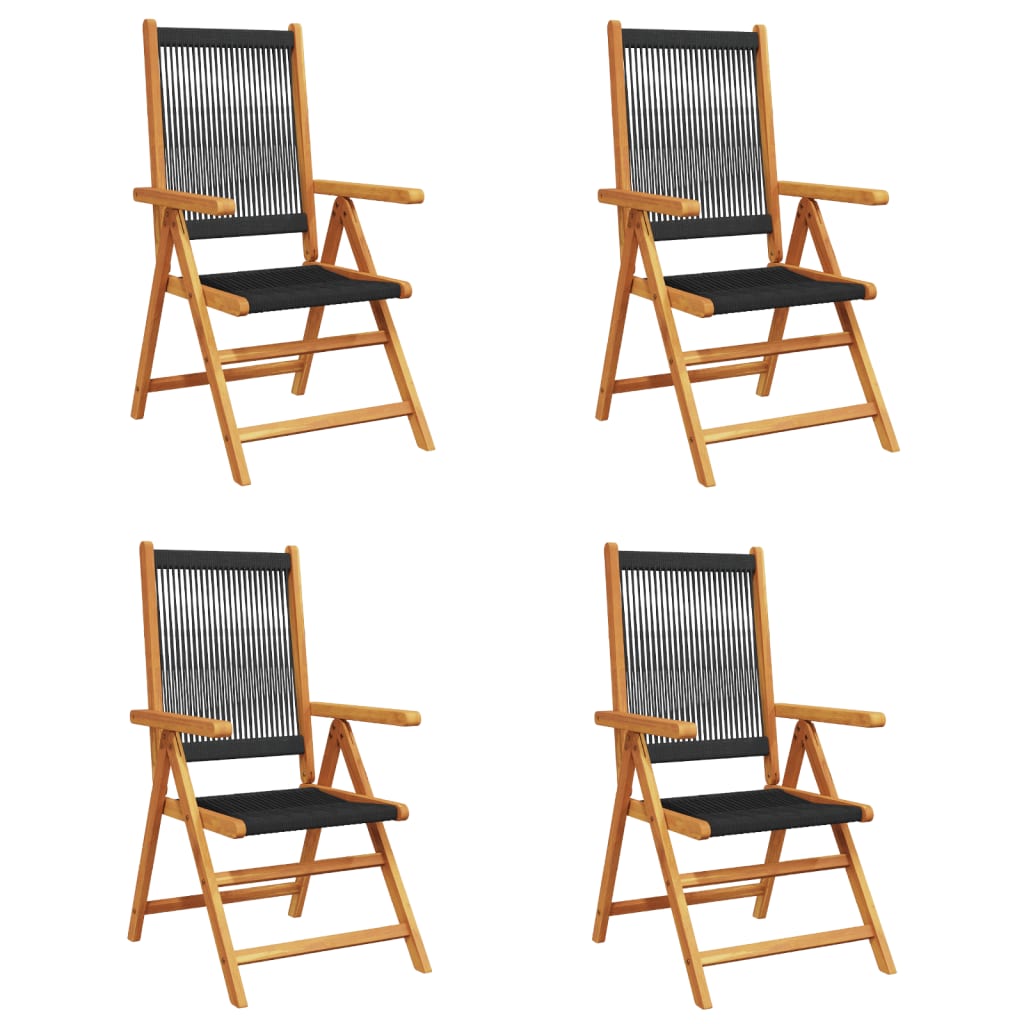 vidaXL Sillas plegables reclinables, 4 unidades, madera maciza de acacia negra.