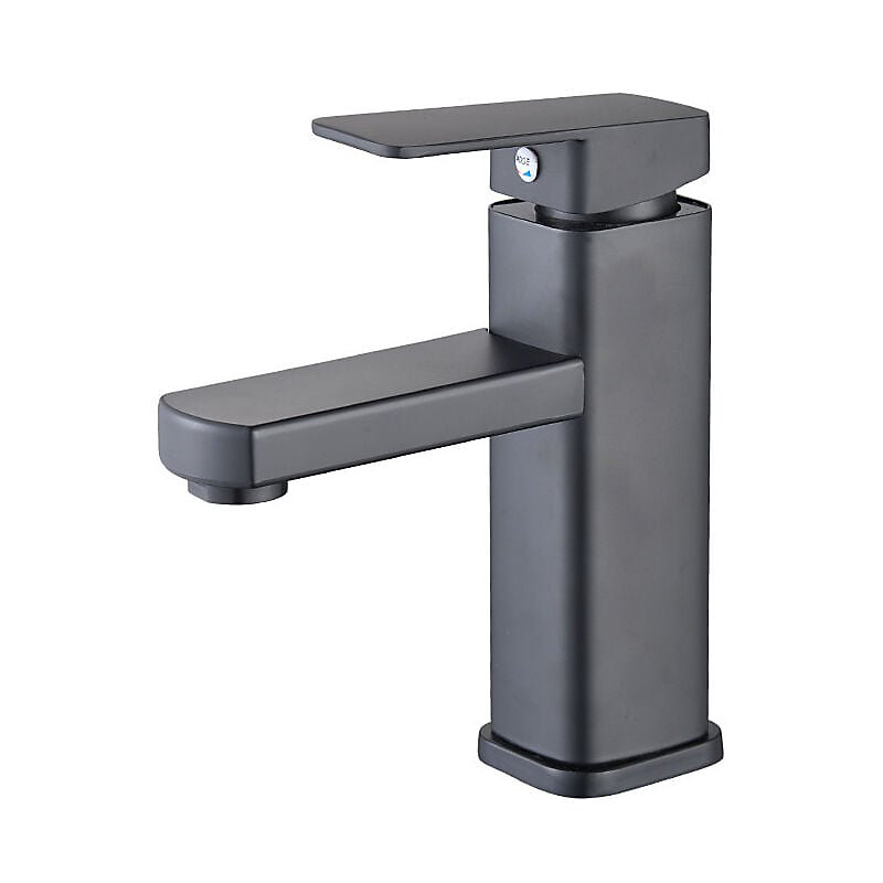 CA Grifo de lavabo cascada negro, mezclador de lavabo de encimera alta, grifo de latón con caño cuadrado grande