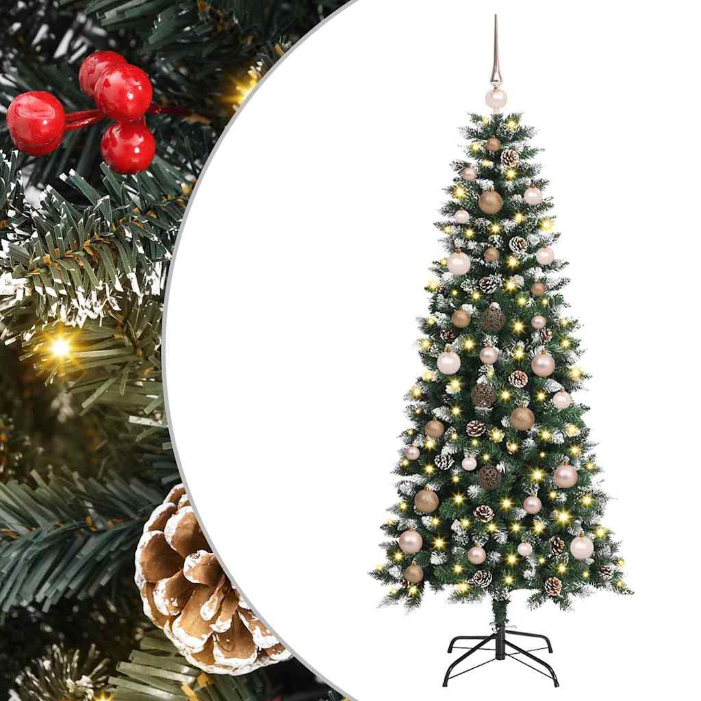 vidaXL Árbol de Navidad artificial Verde 150 cm PVC, Plástico y Acero con LED y bolas