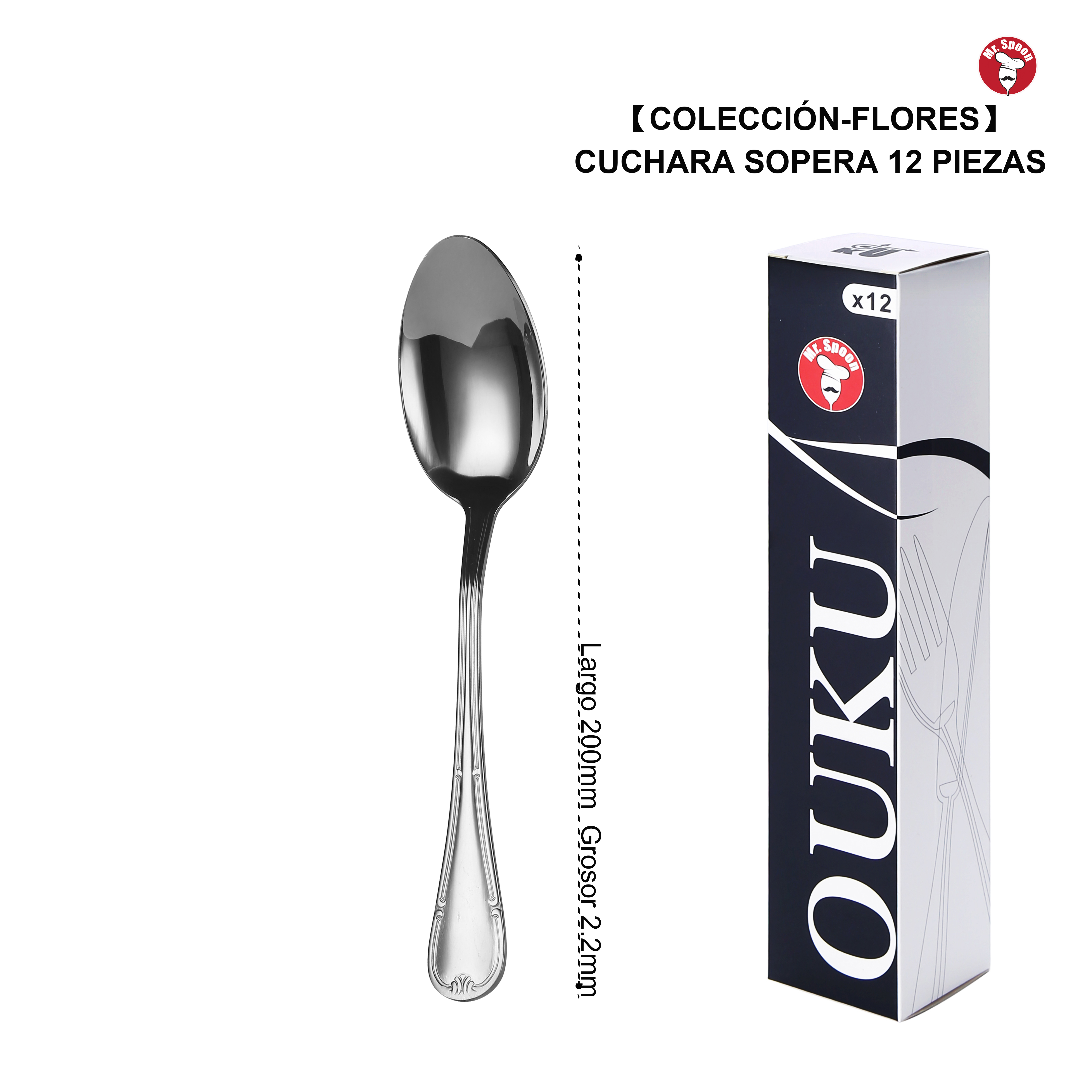 Mr.Spoon Serie Flores Set 12 Piezas Cubiertos Acero Inoxidable 18/0 Plata – Cuchillo de Carne, Tenedor, Cuchara de Sopa, Postre y Café – Cubertería Moderna Resistente Apta Lavavajillas para Cocina Hogar Restaurante