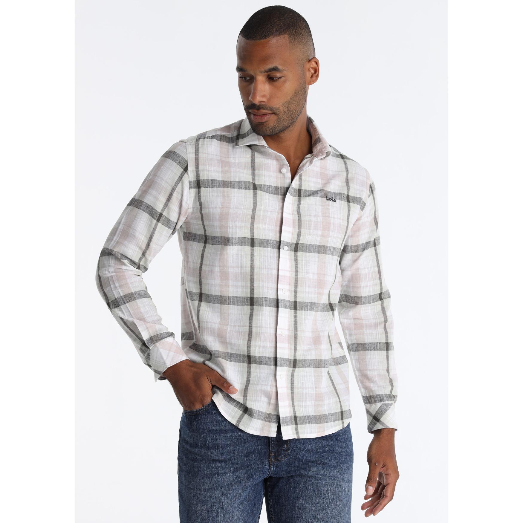 LOIS JEANS - Camisa de Cuadros en Mezcla de Lino y Algodón