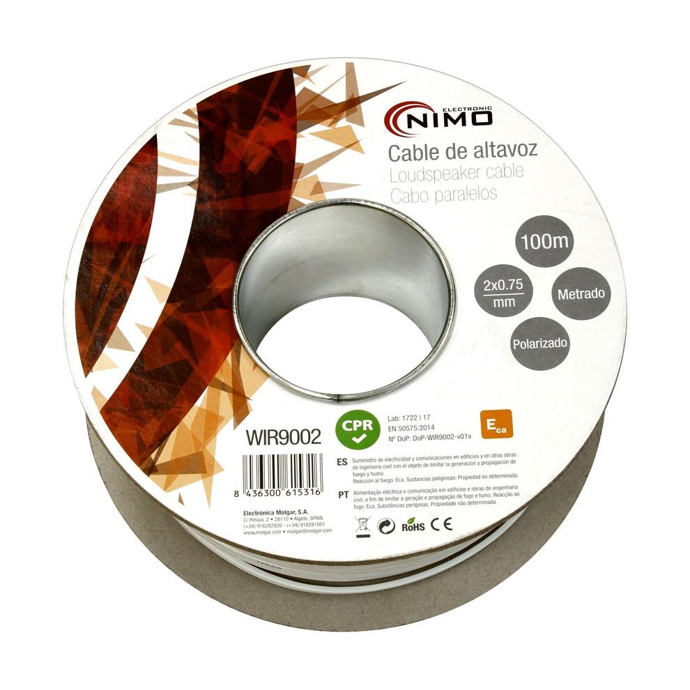 Cable para altavoz 2x0.75mm, Blanco polarizado 100m
