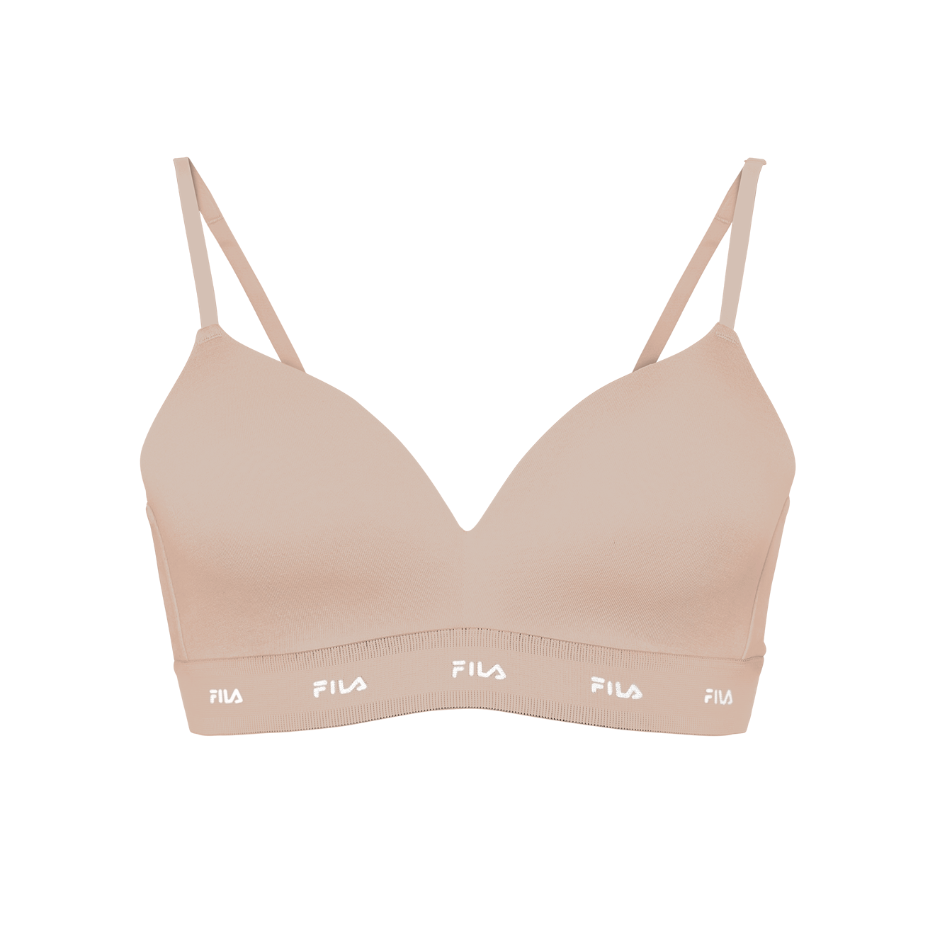 Sujetador deportivo cómodo para mujer disponible en en color nude y blanco, marca Fila