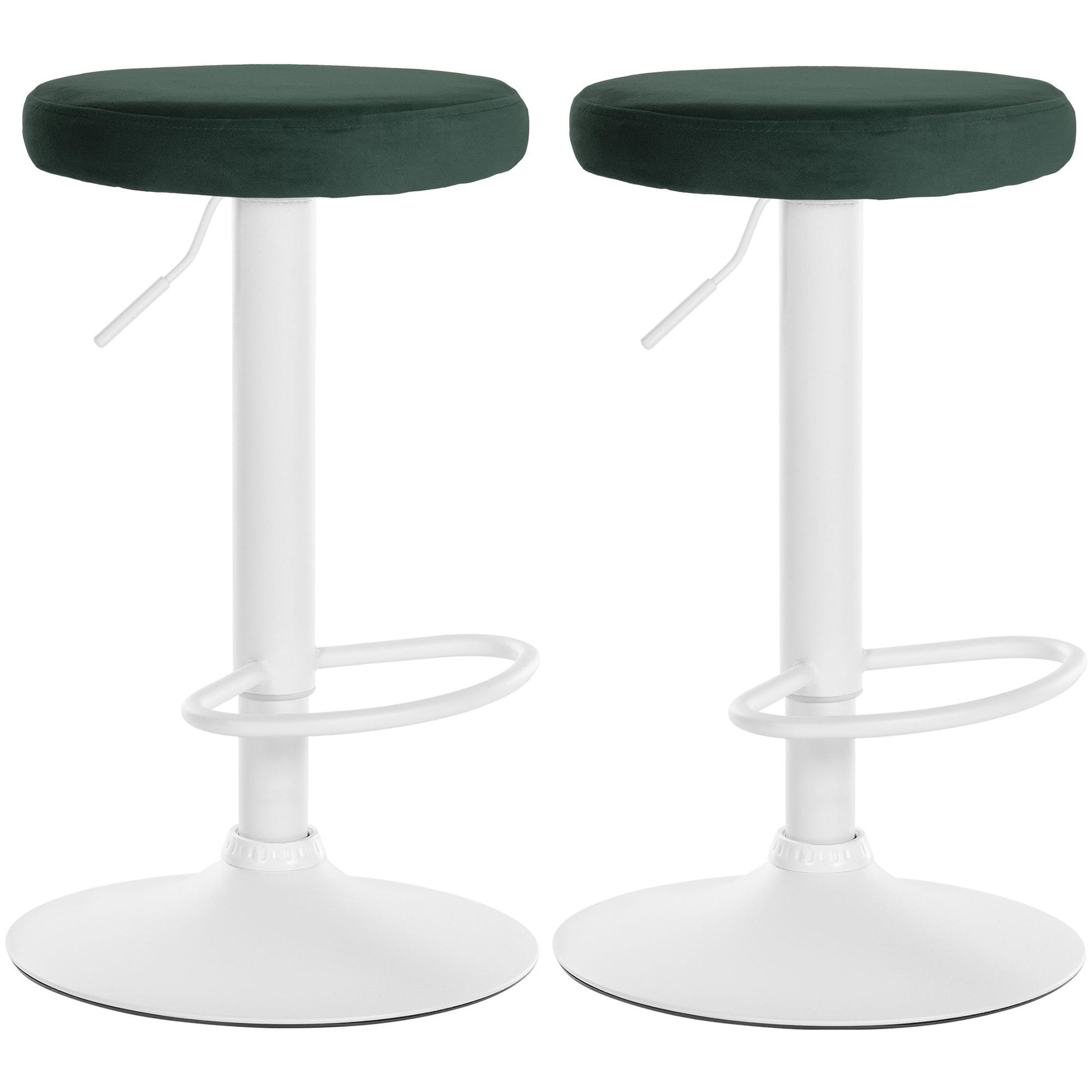 Set de 2 Taburetes de bar Ponte en terciopelo Verde,Metal blanco mate