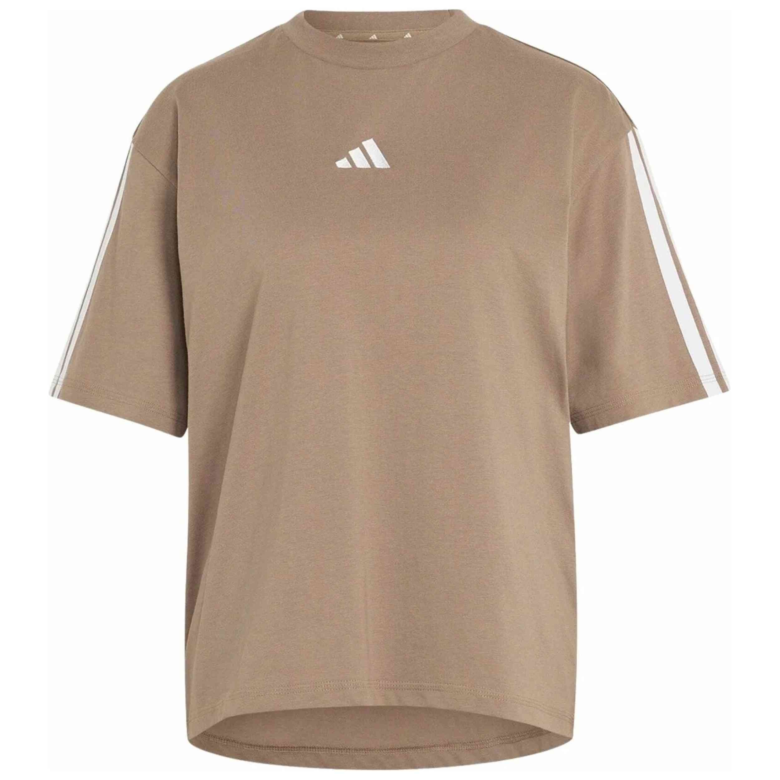 Camiseta De Manga Corta Adidas modelo Essentials 3-Stripes Boyfriend "Khaki Six / White" para Mujer en color Beige