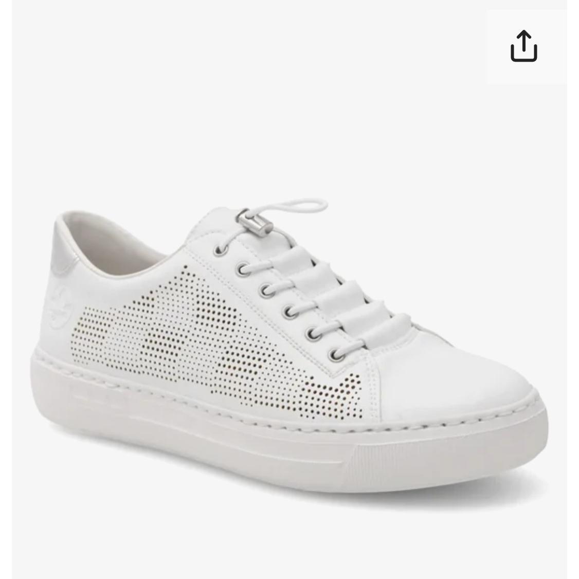 Rieker - Zapatillas Slip On blancas perforadas con cordones elásticos para mujer, ligeras y transpirables