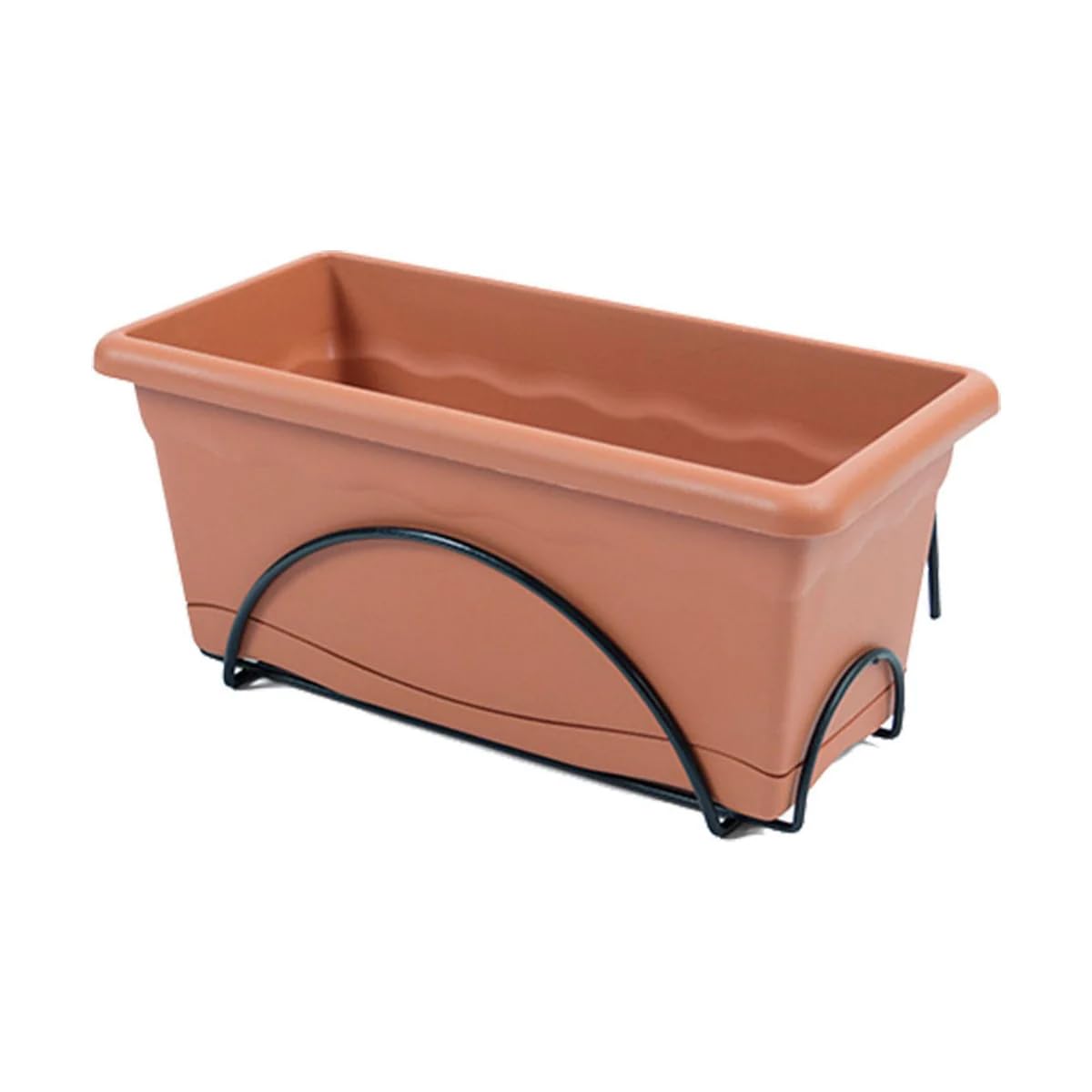 jardinera con plato integrado 60x24cm + soporte metalico. color terracota