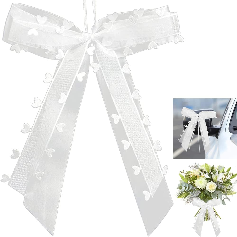 Decoracion Coche Boda, 30PCS Lazo de Boda Blanco, Lazo de Regalo de Coche, Lazo de Regalo de Cumpleaños, Lazos Decorativos para Coche, Boda, Cumpleaños, Partido, Celebración,Navidad