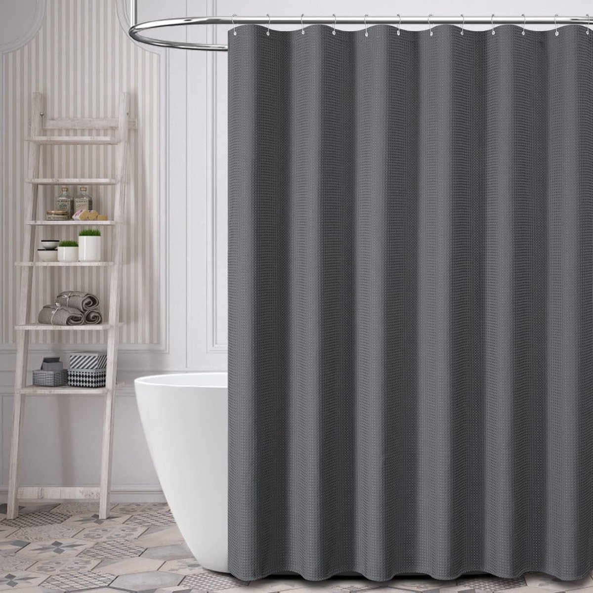 Cortina de ducha - Cortina de baño - Cortinas de ducha - Cortina de ducha texturizada - Juego de cortina de ducha de lujo - Impermeable - Lavable a máquina - Borde reforzado - Con 12 ganchos - Poliéster - 180x180 cm - Para baño - Hogar - Hotel - Gris