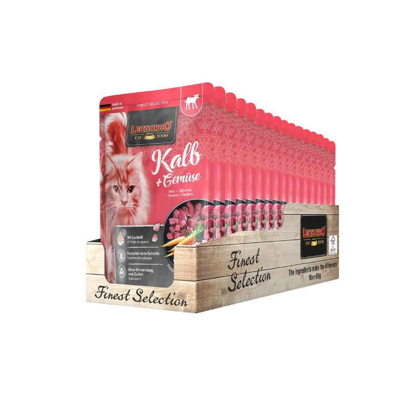 Leonardo Finest Selection - Comida húmeda premium para gatos - Pack de 16 bolsas x 85gr - ¡Delicioso alimento para consentir a tu gato! Alimento Húmedo Gourmet para Gatos Exigentes