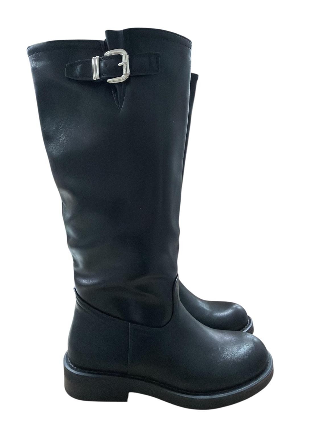 Bota Alta Hebilla Lateral Negro