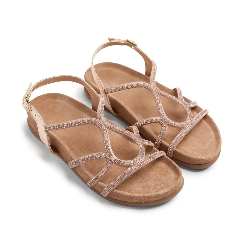 Sandalias de mujer con piedras preciosas en polvo laminado y pedrería, cuña baja, GIOSEPPO