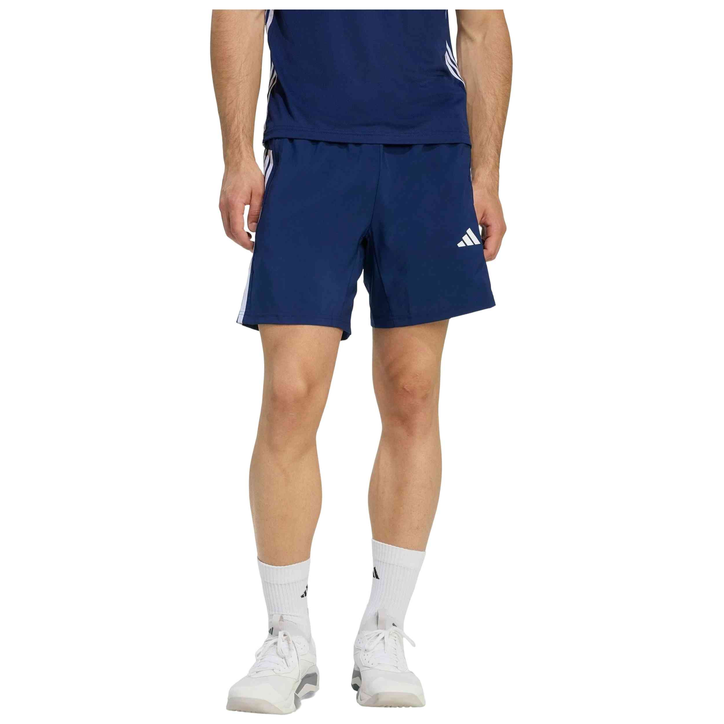 Pantalon Corto Adidas modelo Workout Essentials Base 3-Stripes "Dark Blue / White" para hombre y mujer en color Azul