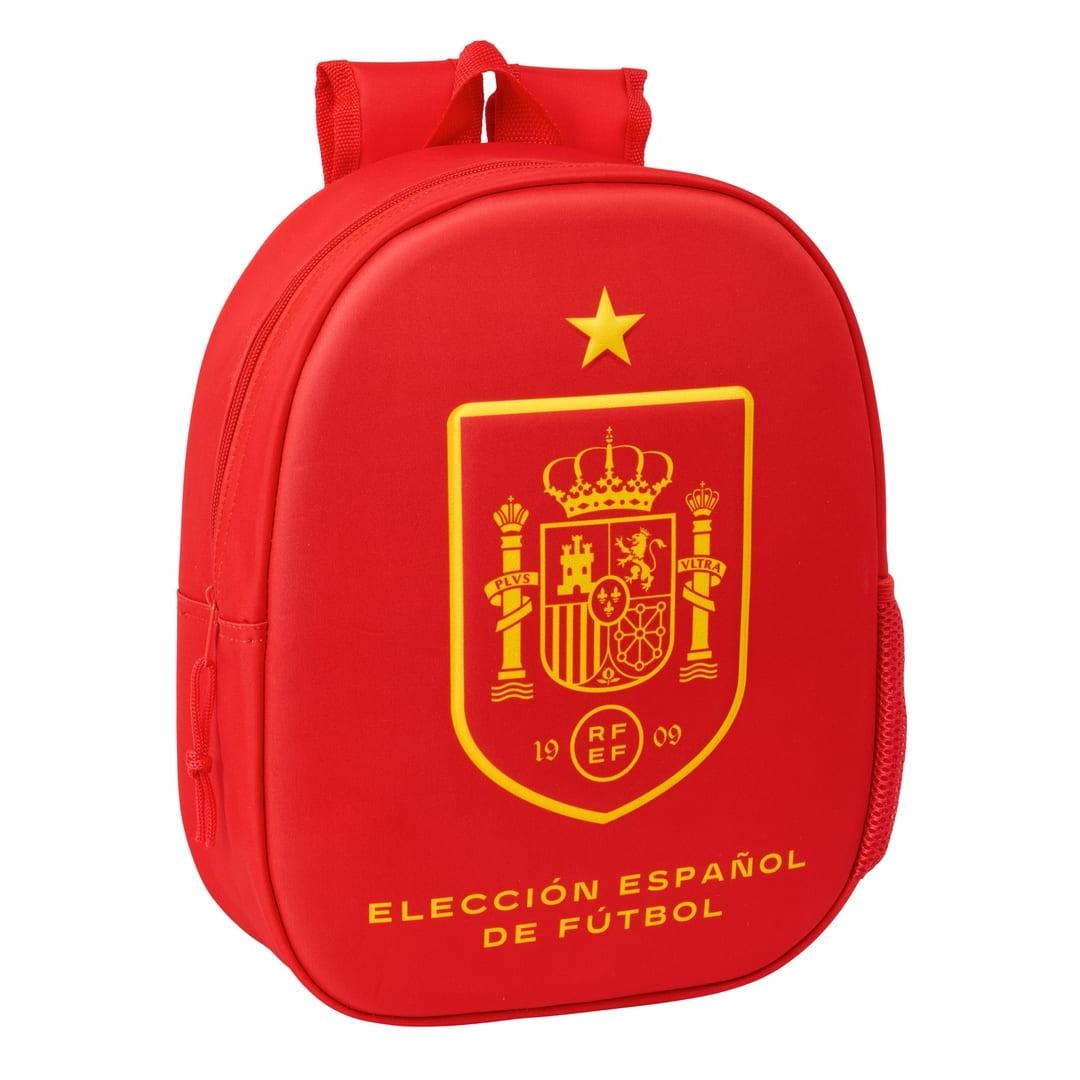 SAFTA | Mochila Escolar 3D Selección Española de Fútbol Niño y Niña 27 x 33 x 10 Cm (8,9 Litros), Frontal Termoconformado en Relieve, Hombreras Acolchadas y Bolsillo Portabotellas, Talla Única, Ideal para Colegio y Vuelta al Cole