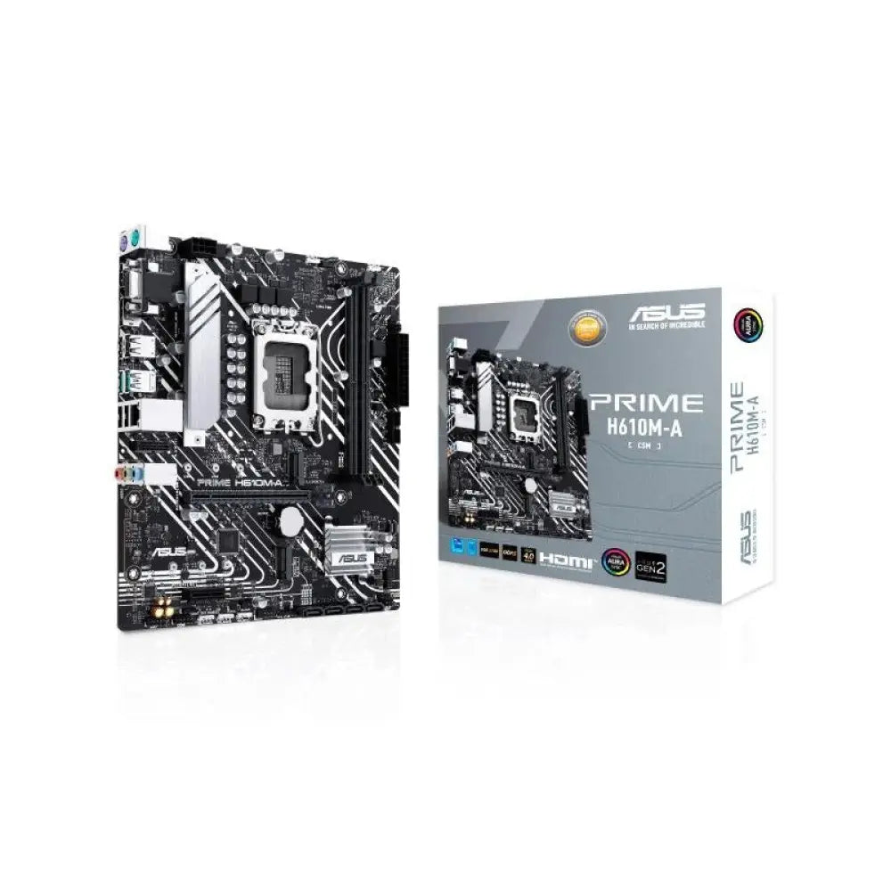 ASUS - Placa Base PRIME H610M-A-CSM para procesadores Intel Core de 12.ª, 13.ª y 14.ª generación (LGA 1700), con soporte DDR5 hasta 96 GB, 2 ranuras M.2 PCIe 3.0, Ethernet Intel 1 Gb y ASUS Control Center Express para gestión empresarial