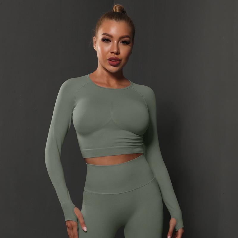 Camiseta de DOT Liso para Mujer, camiseta sin costura para Fitness, absorbente de Sudor, ajustada, de manga Larga, para Corre, entrenamiento, Yoga