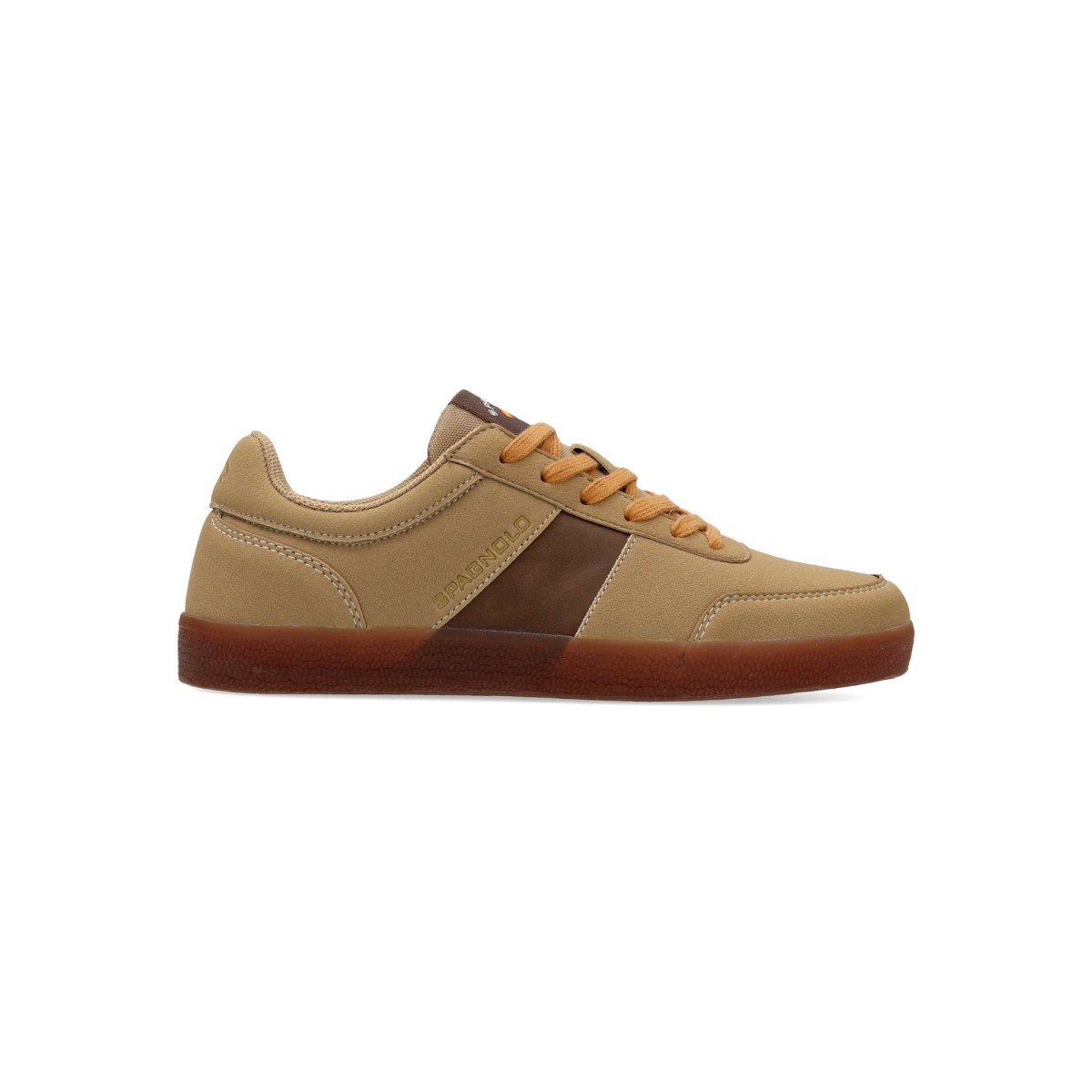 Spagnolo - Zapatillas sneakers casual sport para hombre, de piel sintética con suela de goma color caramelo y plantilla acolchada extraíble