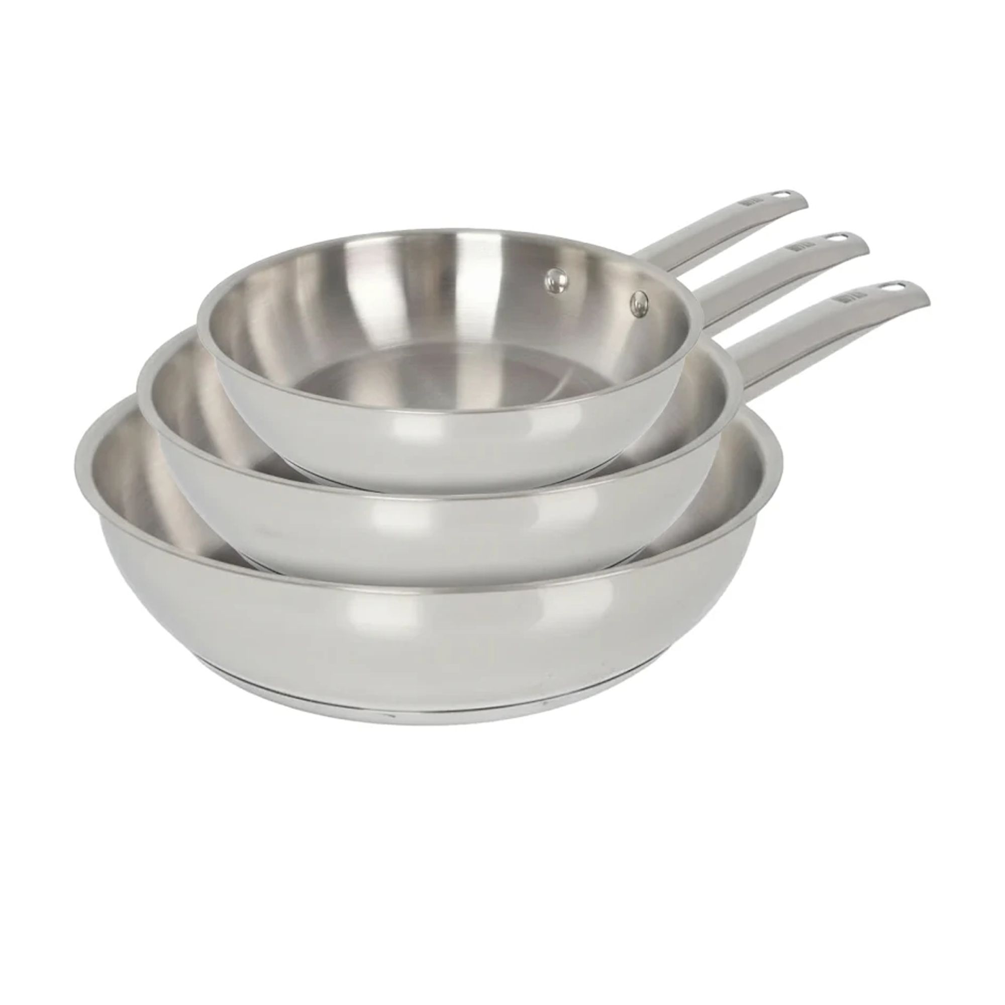 Quttin - Juego de Sartenes Caesar 20, 24, 26 y 28 cm Acero Inoxidable sin Antiadherente Triple Capa, Apta para Inducción Gas Vitrocerámica Eléctrico y Horno, Cocina Saludable sin Tóxicos