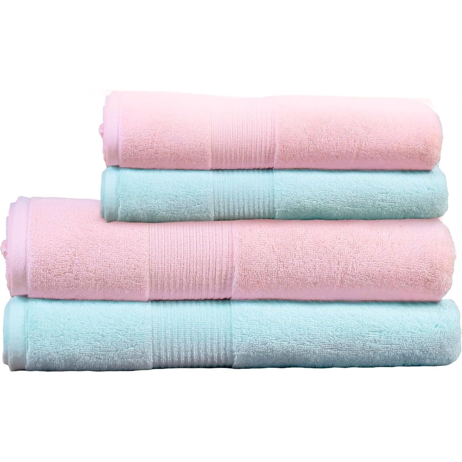 Juego de 4 Toallas de Algodón 100% (Color Salmon & Menta) - 650 GSM, (70x140cm y 50x90cm)