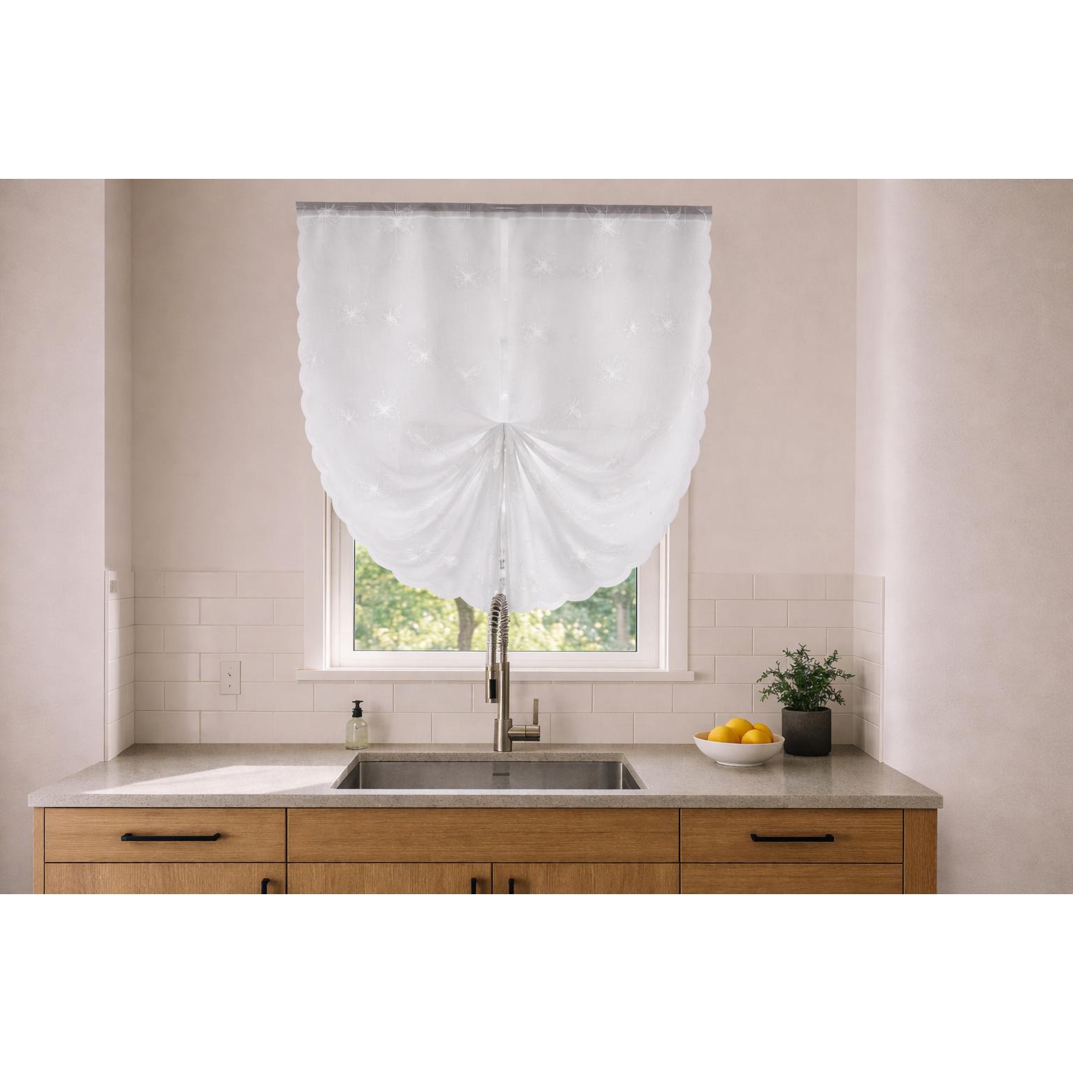Cortina Cocina de Visillo Translúcido con Diseño Floral y Cinta Ajustable, 2 Tamaños (90*140 cm y 140*140 cm), Varios Estilos a Elegir, Cortina de cocina de visillo estampado 100% Poliéster. ✅ Envíos a España en 48/72h