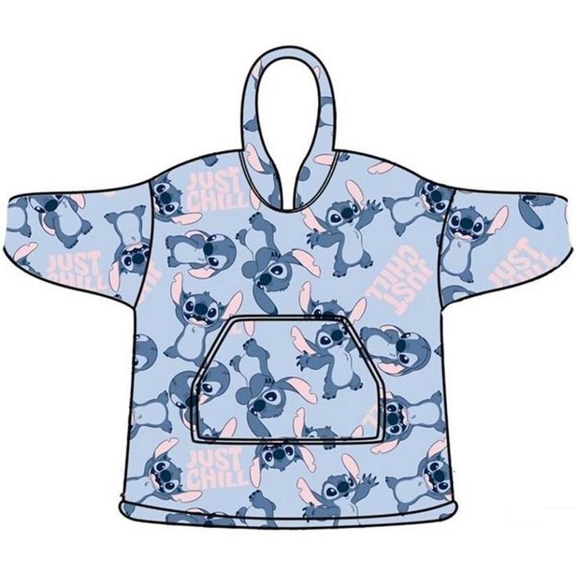 Bata Manta Coralina Oversize Figura Stitch Just Chill Talla Única Niñ@s Lilo y Stitch con Gran Bolsillo y Gorro