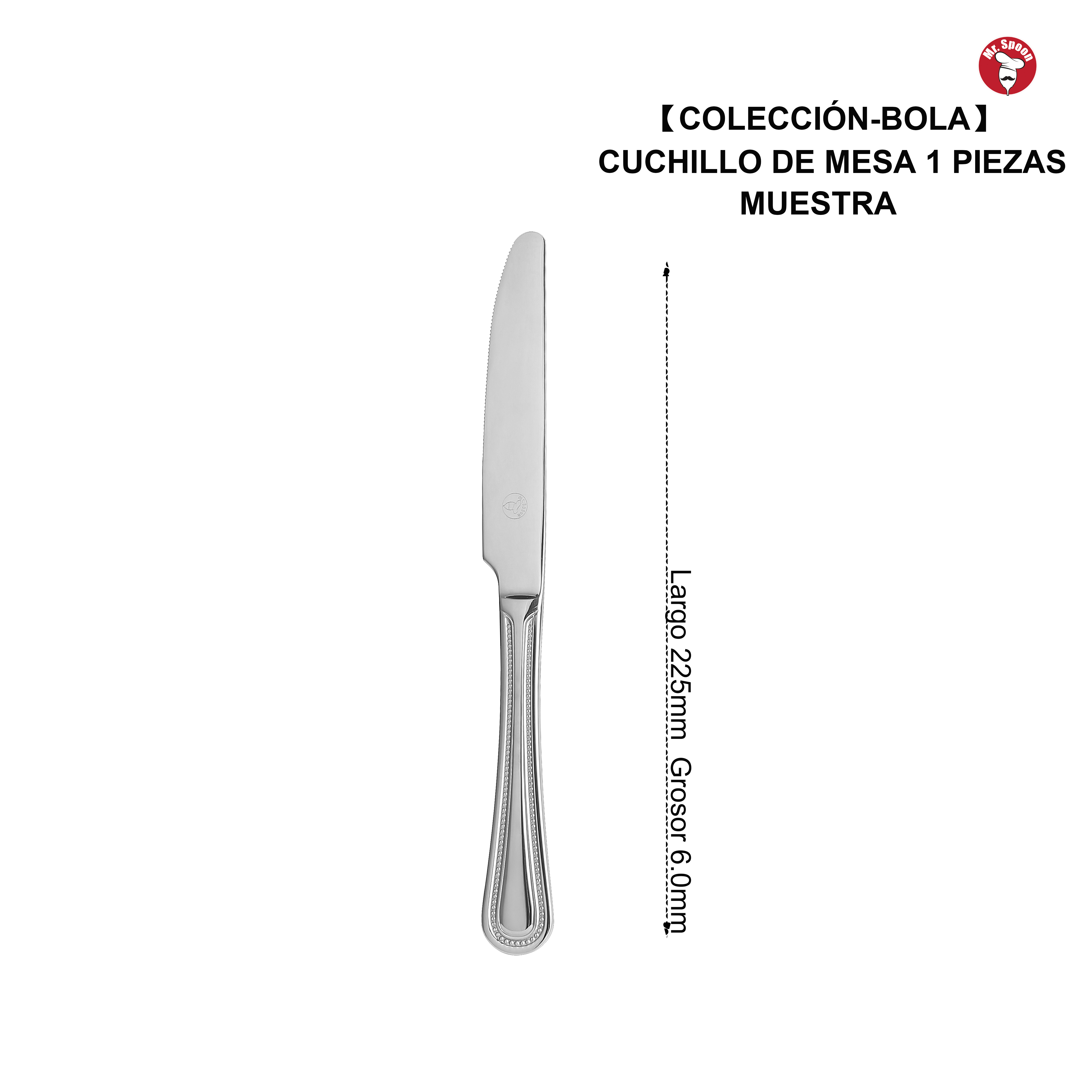 Mr.Spoon Serie Bola Cuchillos 12, 48 o 120 piezas,Acero inoxidable 13/0,Plateado,Económico y funcional,Cuchillo de carne y mesa largo 225mm,cuchillo de fruta 195mm,Mango monobloque,Apto para lavavajillas,Empaque ecológico,Ideal para casa,hotel,restaurante