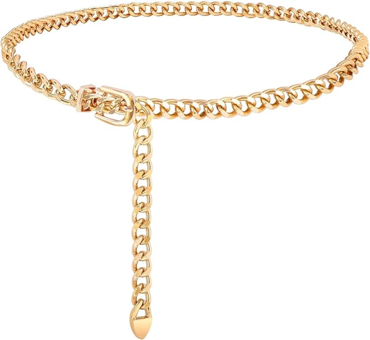 Tailleketting, damesriem, verstelbare metalen tailleketting, modieuze riem, te combineren met jurken en jeans, goudkleurig.