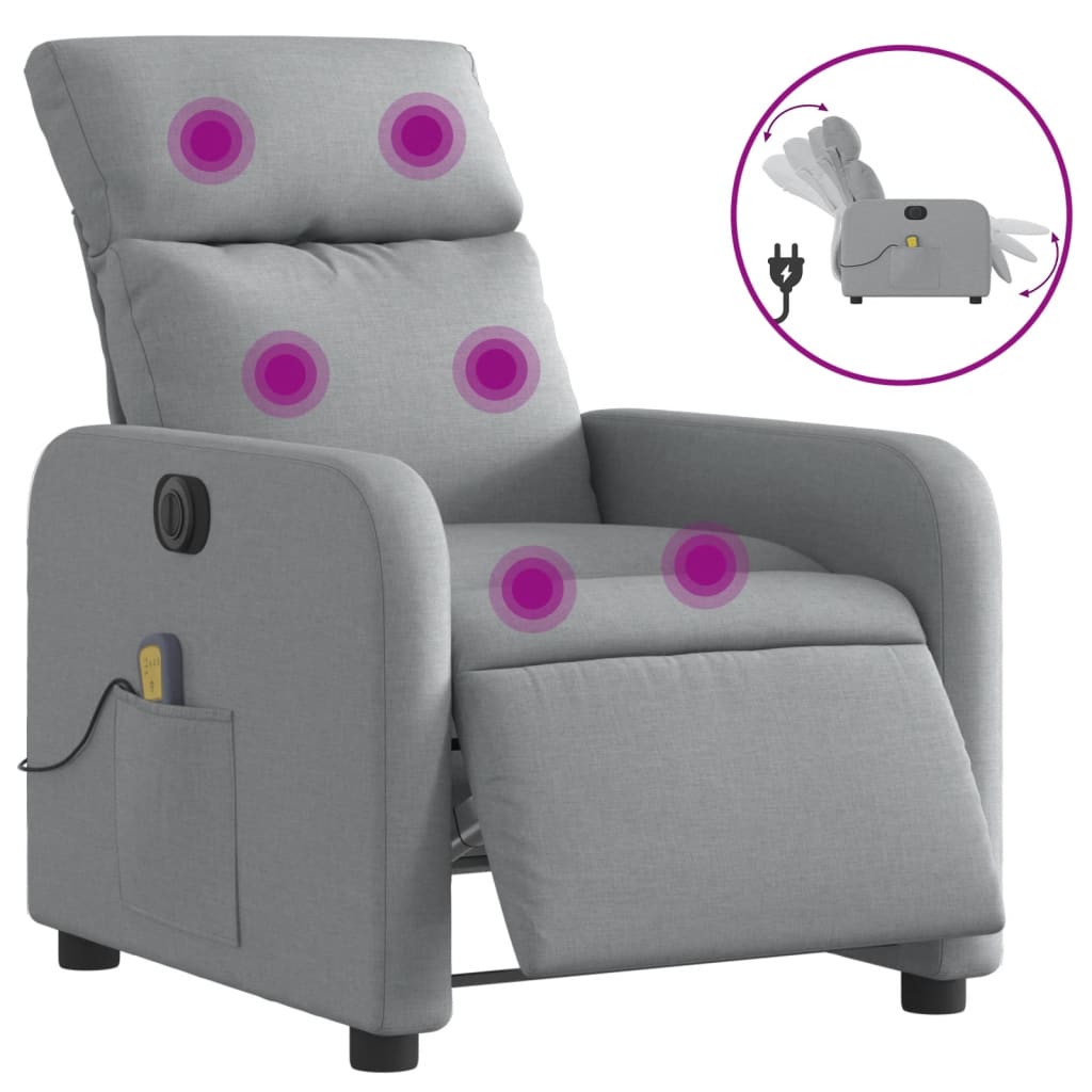 Vidaxl Sillón Reclinable de Masaje Eléctrico Tela Gris Claro/ Oscuro/ Negro
