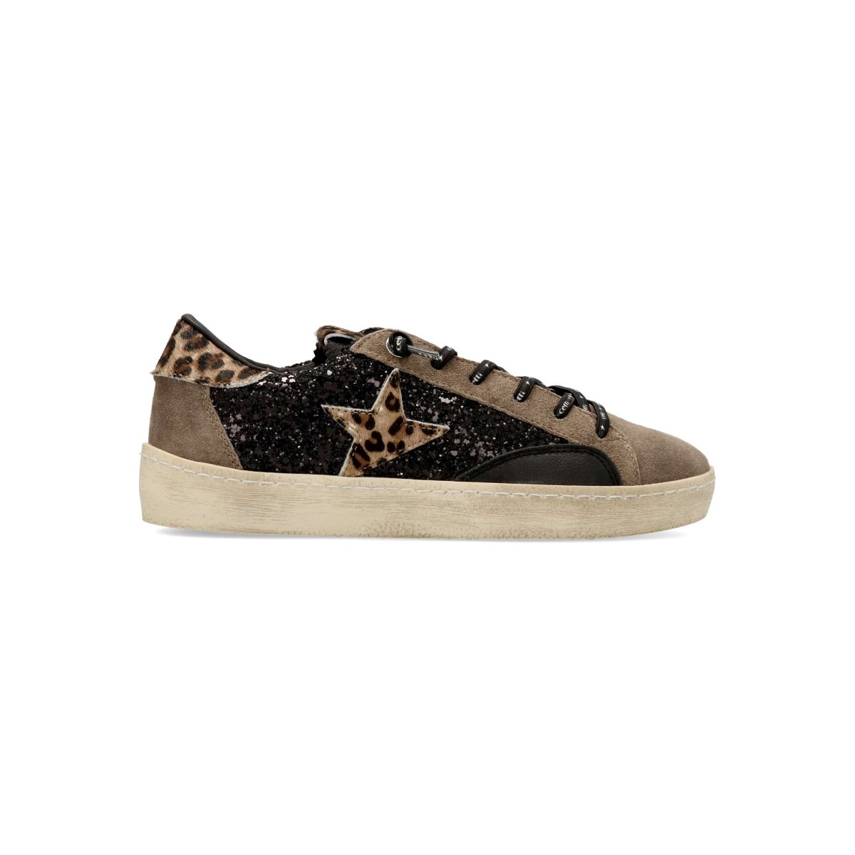 Cetti - Zapatillas sneakers mujer print leopardo con diseño vintage retro, cómodas de piel natural y sintética, plantilla acolchada extraíble y cierre elástico para outfit urbano