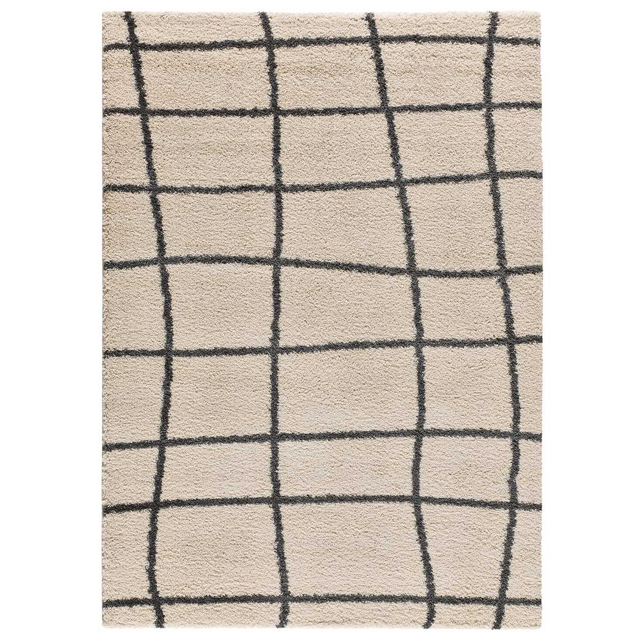 ATTICGO Alfombra de Interior a cuadros de pelo alto estilo escandinavo en Blanco -  ATLAS 8766  80x150, 133x190, 160x230 cm - Suavidad y confort para tu hogar