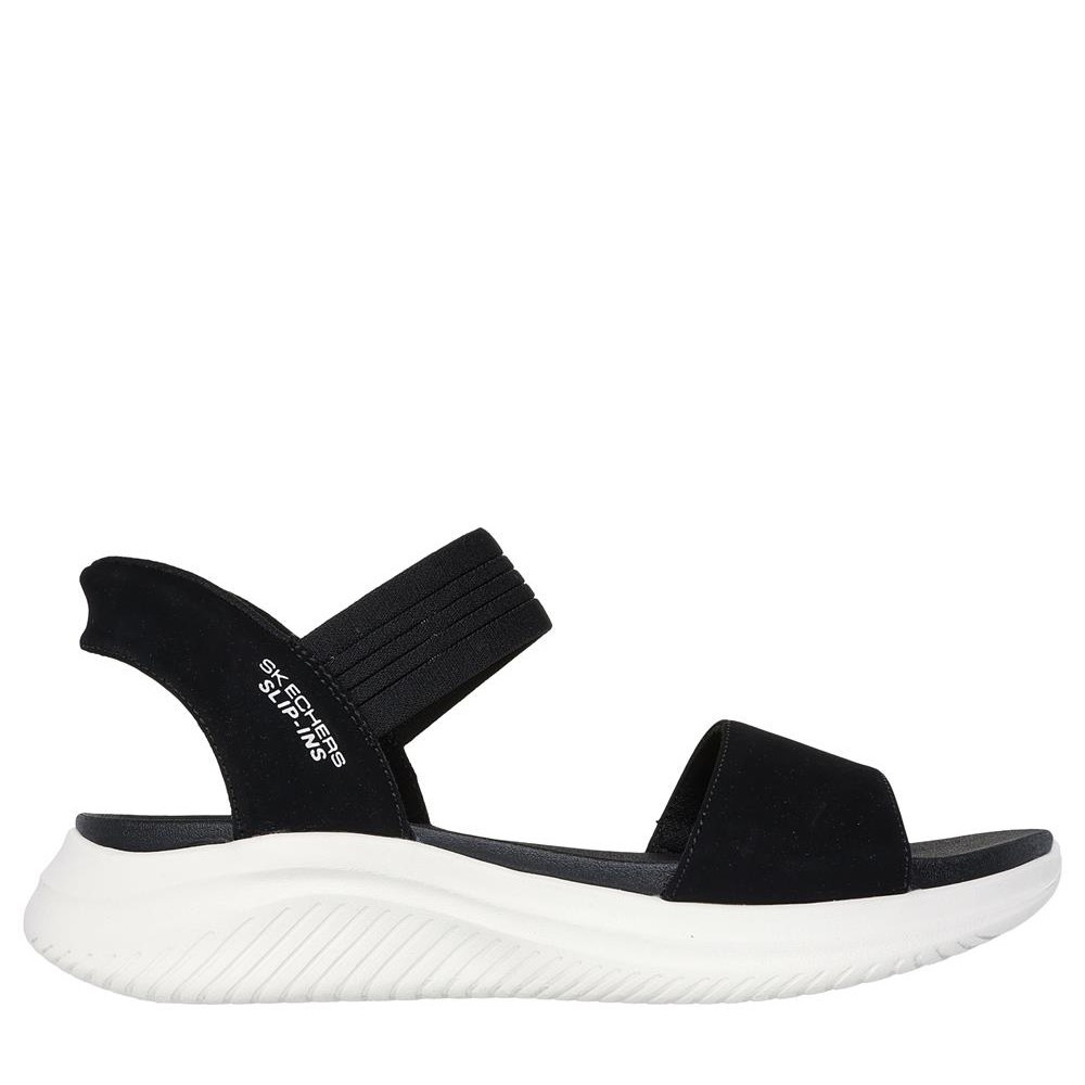 Cómoda Sandalia de mujer Skechers SLIP-INS Ultra Flex 3.0 Summerville negro. Skechers Hands Free Slip-ins® Sistema Heel Pillow para calzar sin manos. Planilla Yoga Foam Altura Tacón bajo (1-3 cm) Referencia 119804-BLK