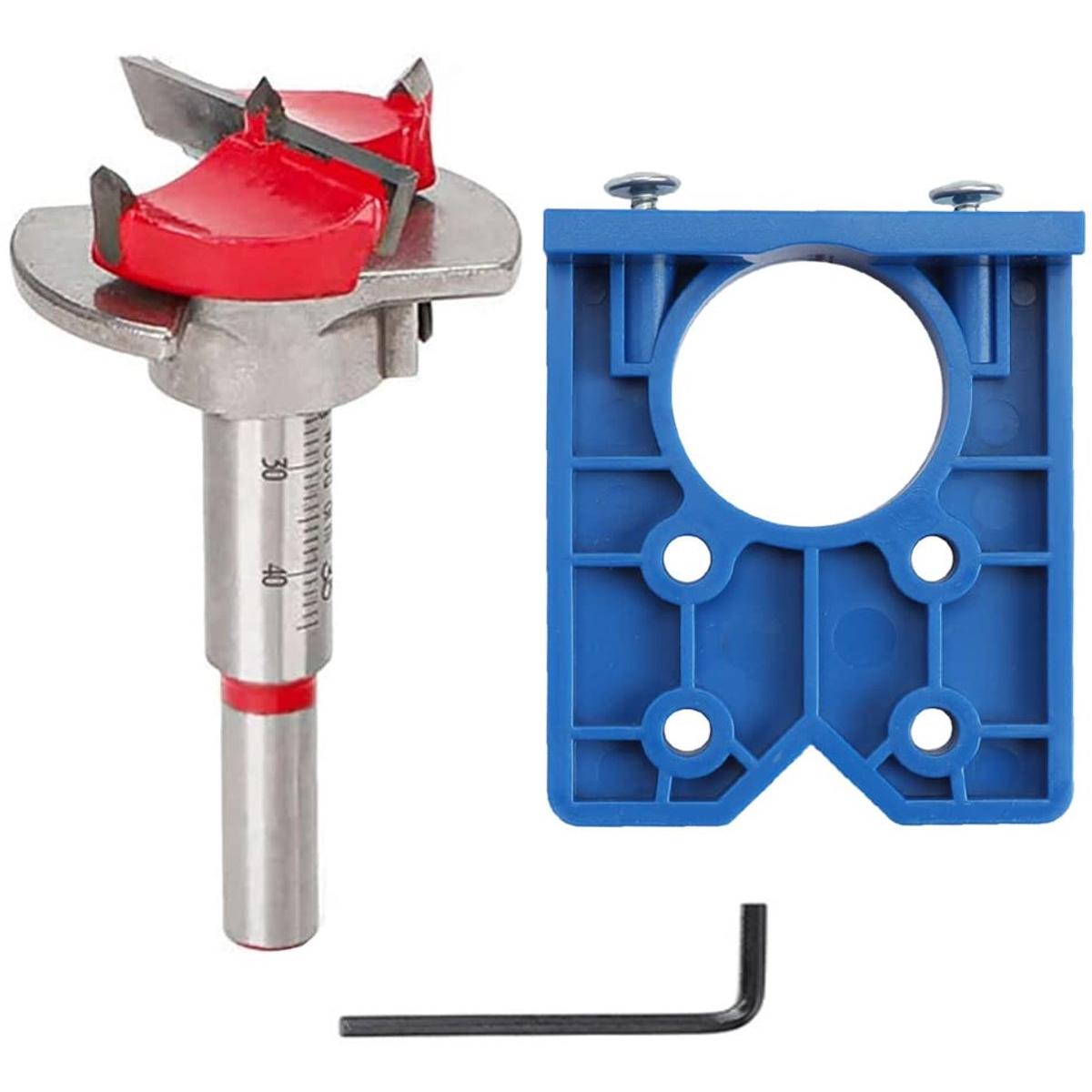 Juego de plantillas para taladro de bisagras - 35 mm - Bisagras ocultas para puertas - Bisagra - Guía de perforación - Plantilla para taladrar bisagras - Para montaje en armarios y estantes, carpintería, bricolaje - Azul