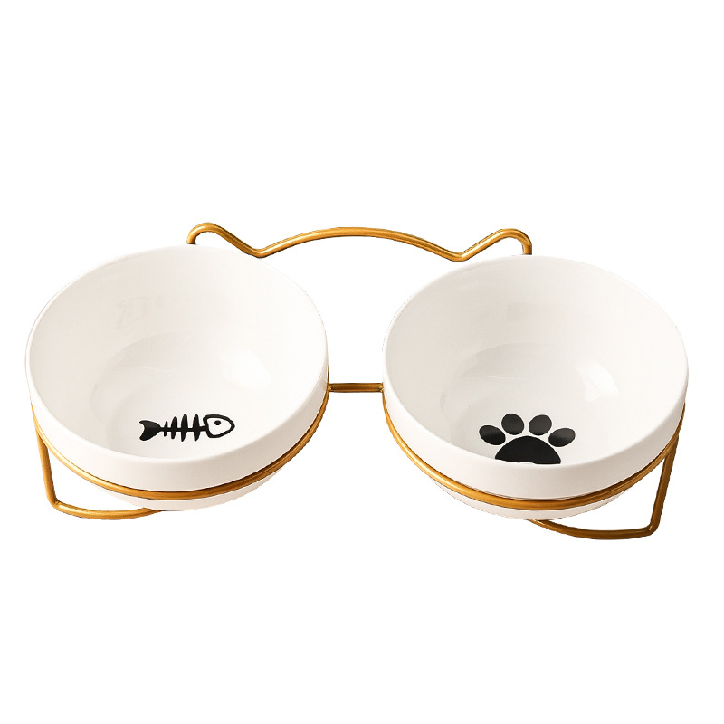 TK Tazón De Cerámica Para Gatos Y Perros 500ML Con Soporte Elevado Alimentos Y Agua Dispensador Accesorios Para Gatos Tazón Doble De Forma Redonda