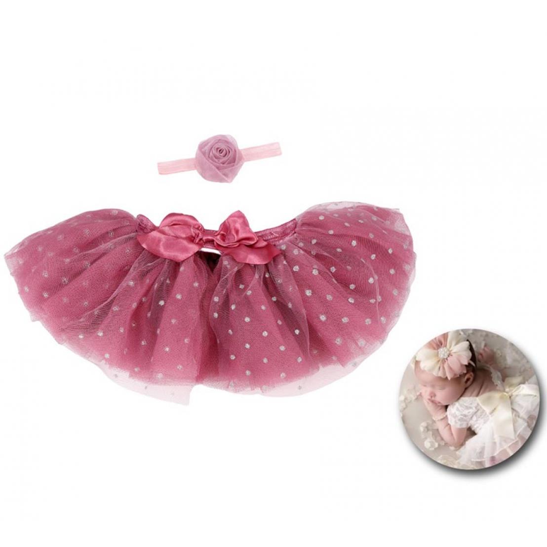 Partilandia Kit de Newborn infantil: Tutú y Cinta de flor camelia