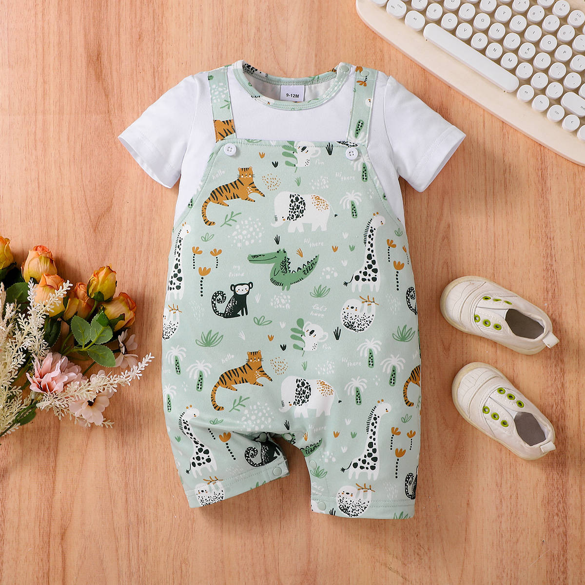 TK Romper IURNXB Para Bebé Niño Con Estampado De Animal De Zoológico Ropa De Bebé Recién Nacido Dos Piezas Falsas Con Mangas Cortas Estilo Europeo Y Americano Para Juego Casual