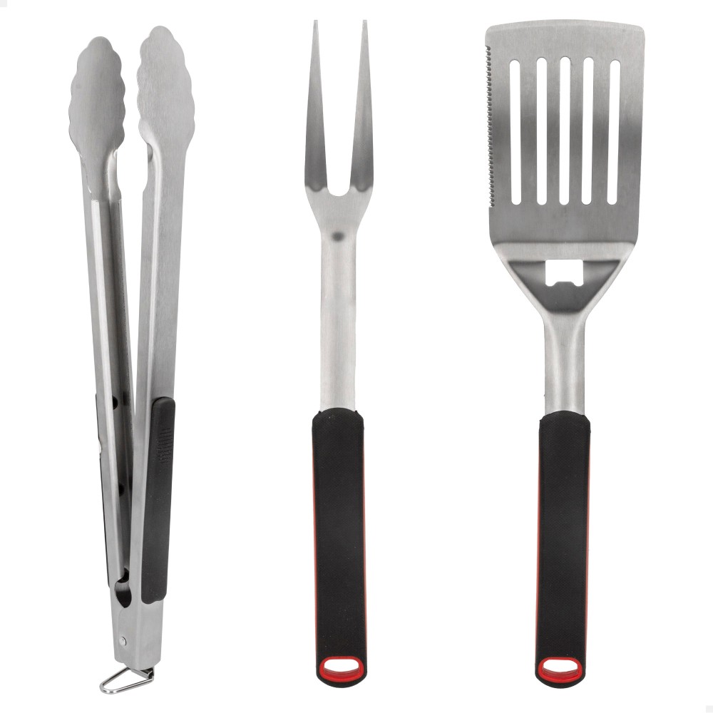 Set de 3 accesorios barbacoa Aktive, Set de utensilios para barbacoa 3 piezas Aktive con pinzas, espátula y tenedor trinchador