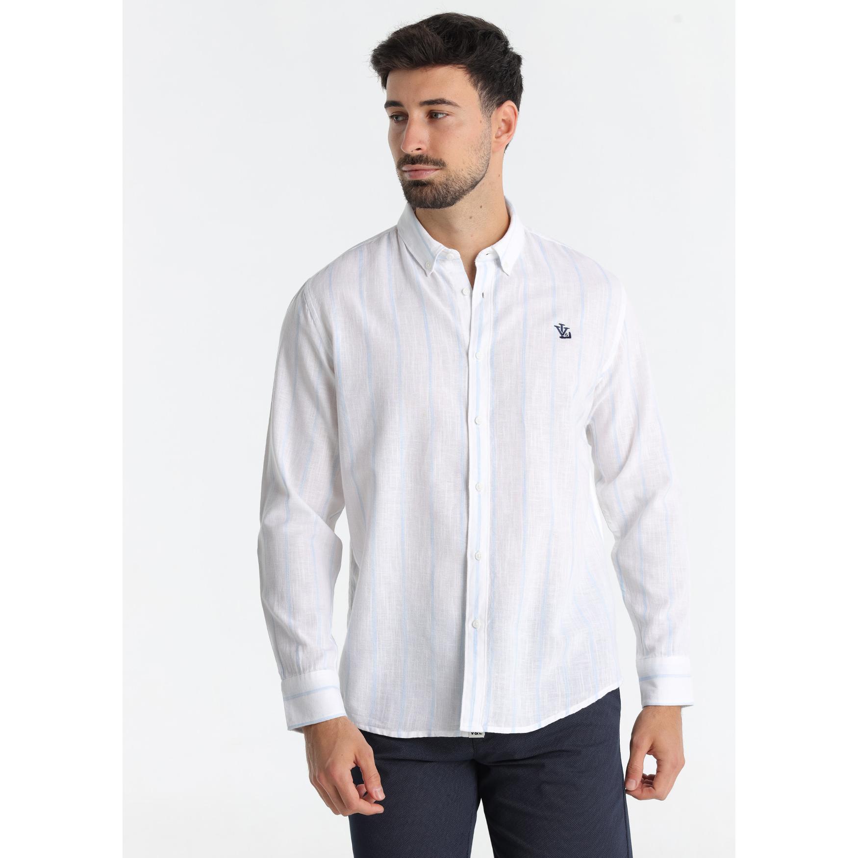 Victorio & Lucchino - Camisa Rayas Lino Mix Blue