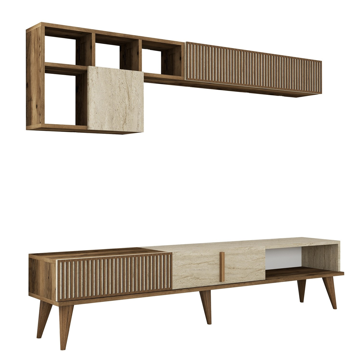 Habitat y Jardin - Mueble para la tele de madera <<Milan>> - 180 x 35 x 40 cm - Nogal, travertino