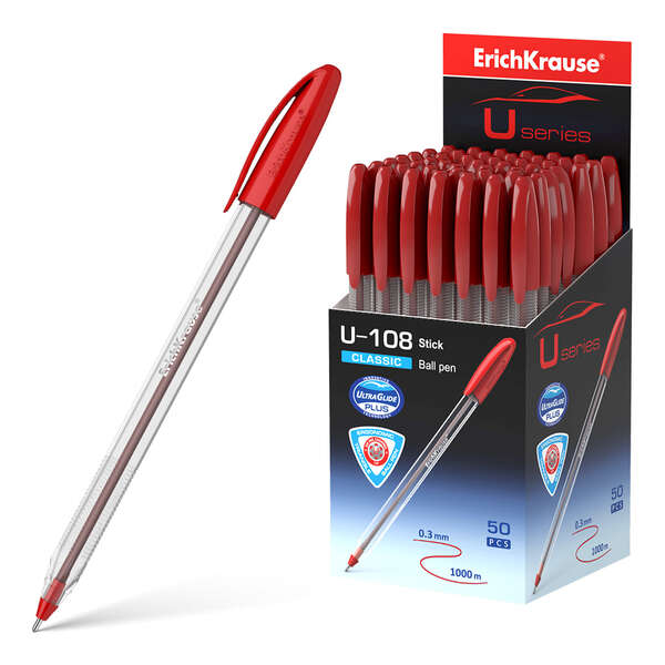 Erichkrause boligrafo u-108 classic stick - ultra glide technology - tinta roja (50 uds)