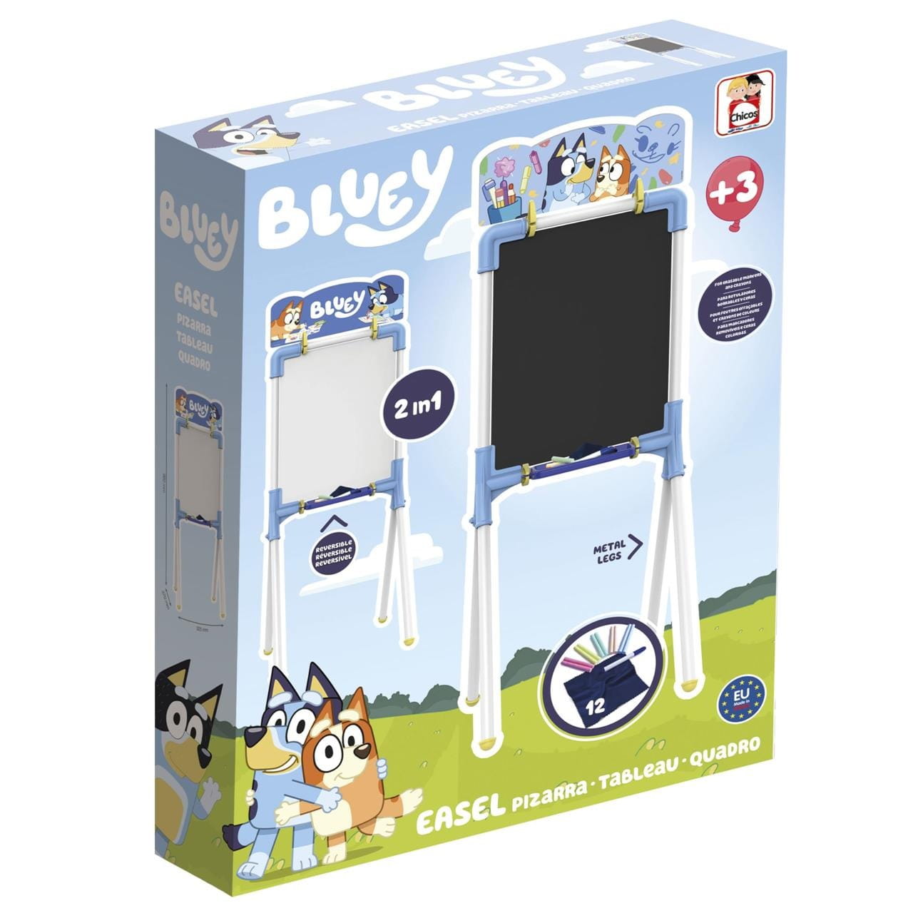 Pizarra Bluey 2 en 1 con pizarra de tiza y magnética y 12 accesorios de 37x32x98cm - Bluey