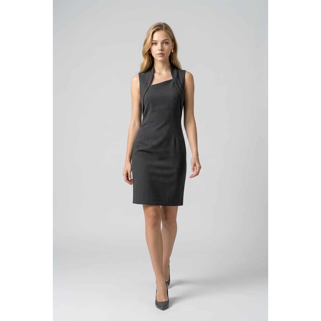 Vestido Marca BANBAT recto para mujer de diseño contemporáneo con detalle sobrepuesto delantero, 62% poliéster, 35% viscosa y 3% elastán, ideal para eventos y reuniones formales - REF: 12942