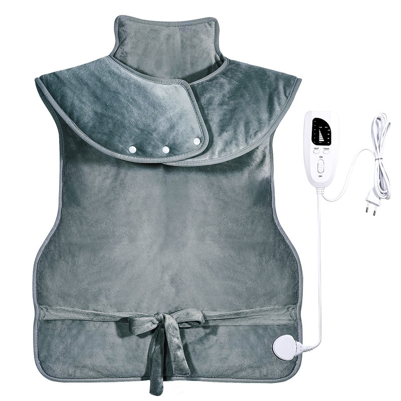 TK Almohadilla térmica para espalda, hombros y cuello, 94 x 61 cm, almohadilla térmica eléctrica con apagado automático, manta eléctrica con 6 niveles de temperatura y 4 ajustes de tiempo para aliviar los músculos