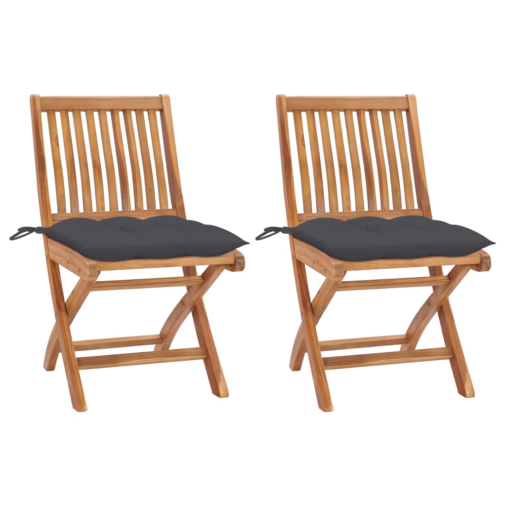 vidaXL Sillas de jardín 2 uds madera teca con cojines gris antracita