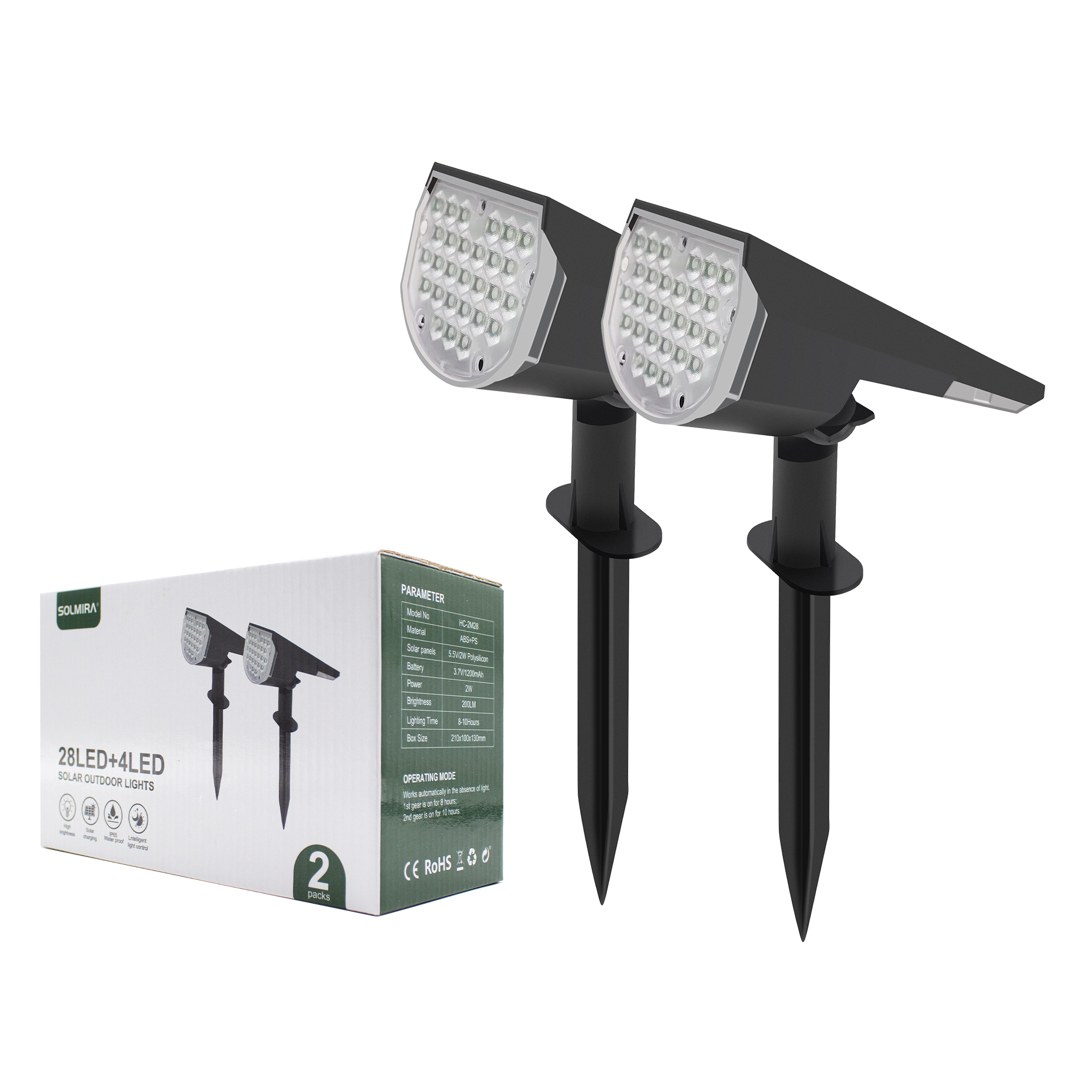 Luces Solares LED de Exterior, Focos para Camino, 32 LEDs