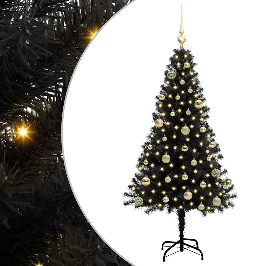 vidaXL Árbol de Navidad Negro 150 cm PVC con LED y bolas
