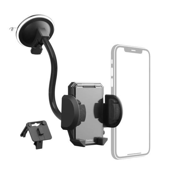 Hama multi soporte de coche para smartphone - peso max 200g - pinza para rejilla - ventosa para parabrisas - ancho dispositivo de 4 a 11cm - color negro