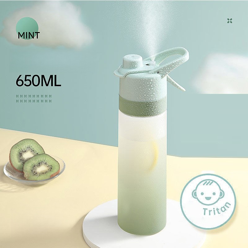 Botella de Agua con Boquilla de Spray - Tritan Fitness Multifuncional (Para Mujer/Estudiantes/Deportes de Verano)-- 650ML